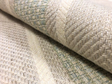 Load image into Gallery viewer, 0.6 Yd Designer Water &amp; Stain Resistant Woven Taupe Cream Green Blue Linen Stripe Upholstery Fabric