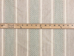 0.6 Yd Designer Water & Stain Resistant Woven Taupe Cream Green Blue Linen Stripe Upholstery Fabric