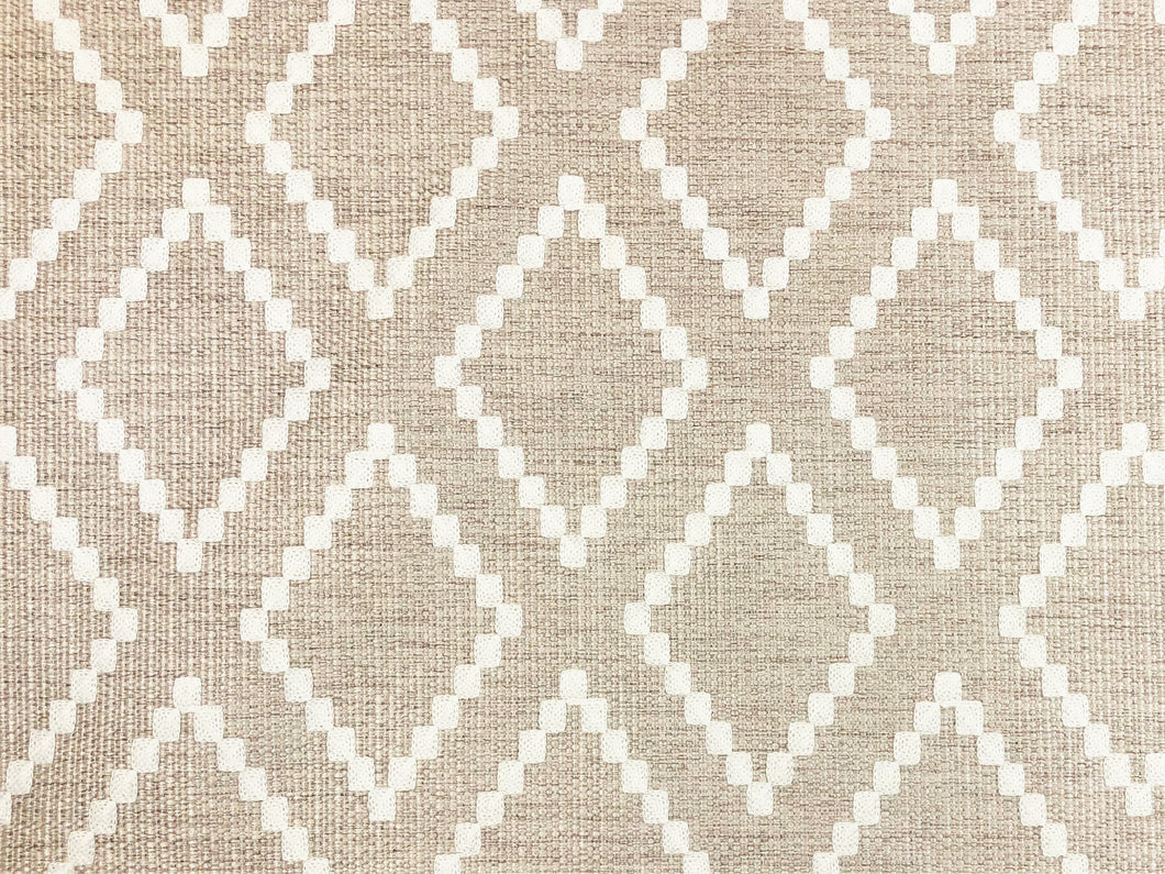 Designer Taupe Beige Cream Embroidered Geometric Upholstery Fabric