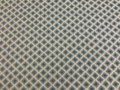 1 1/3 Yd Designer Hand Printed White Blue Geometric Belgian Linen Upholstery Drapery Fabric