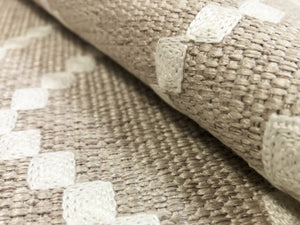 Designer Taupe Beige Cream Embroidered Geometric Upholstery Fabric