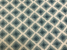 Load image into Gallery viewer, 1 1/3 Yd Designer Hand Printed White Blue Geometric Belgian Linen Upholstery Drapery Fabric