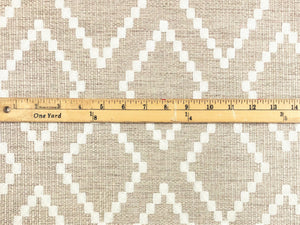 Designer Taupe Beige Cream Embroidered Geometric Upholstery Fabric