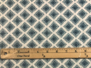 1 1/3 Yd Designer Hand Printed White Blue Geometric Belgian Linen Upholstery Drapery Fabric