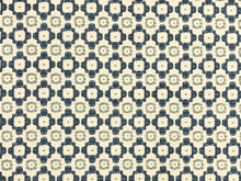 Load image into Gallery viewer, 1.5 Yds Threads Ambit Cotton Hand Printed Beige Indigo Blue Green Geometric Upholstery Drapery Fabric