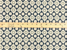 Load image into Gallery viewer, 1.5 Yds Threads Ambit Cotton Hand Printed Beige Indigo Blue Green Geometric Upholstery Drapery Fabric