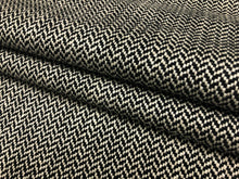 Load image into Gallery viewer, 1 1/4 Yd Designer Linen Viscose MCM Mid Century Modern Cream Black Geometric Herringbone Tweed Upholstery Fabric
