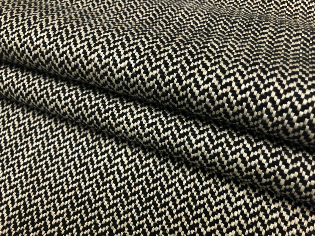 1 1/4 Yd Designer Linen Viscose MCM Mid popular Century Modern Cream Black Geometric Herringbone Tweed Upholstery Fabric WHS581