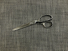 Load image into Gallery viewer, 1 1/4 Yd Designer Linen Viscose MCM Mid Century Modern Cream Black Geometric Herringbone Tweed Upholstery Fabric