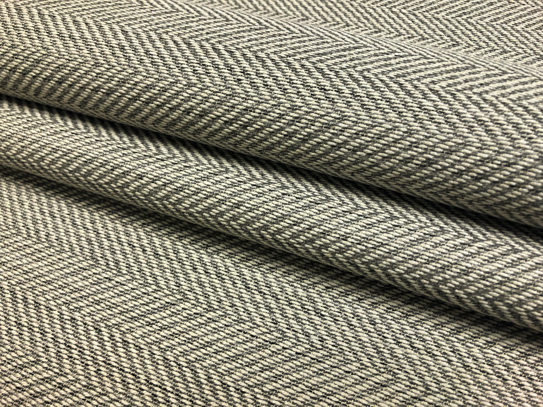 Designer Water & Stain Resistant MCM Mid Century Modern Geometric Herringbone Grey Cream Upholstery Fabric