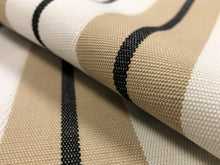 Load image into Gallery viewer, 1.6 Yds Designer Indoor Outdoor Beige Cream Black Nautical Stripe Upholstery Fabric