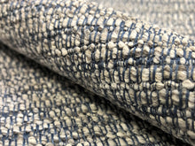 Load image into Gallery viewer, 1.4 Yds Designer Denim Blue Grey Woven MCM Tweed Upholstery Fabric