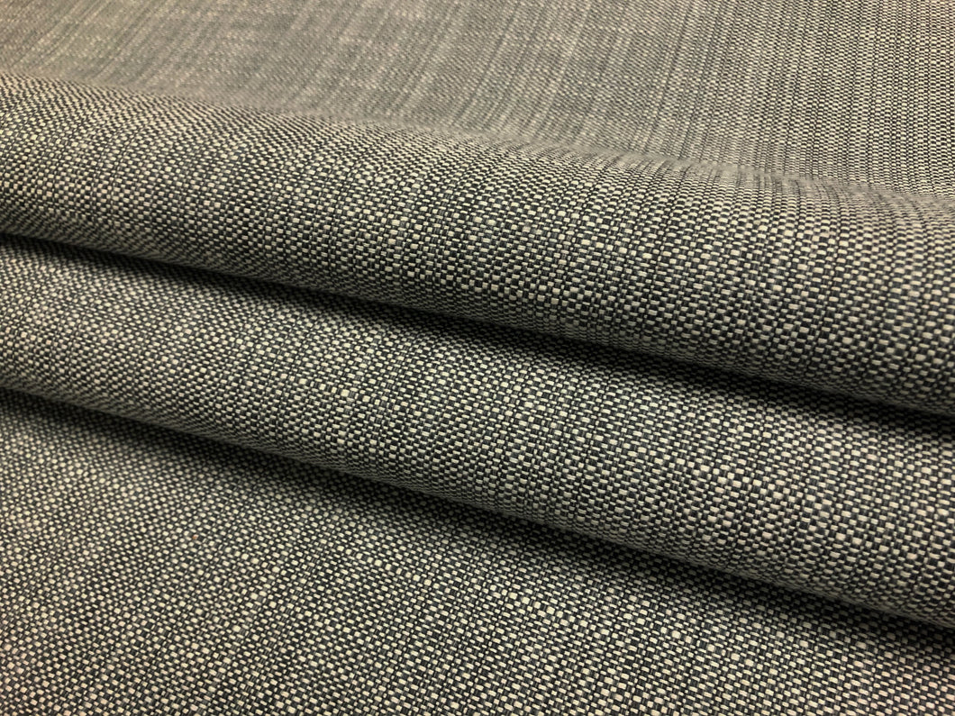 Designer Water & Stain Resistant MCM Mid Century Modern Woven Charcoal Grey Off White Upholstery Fabric