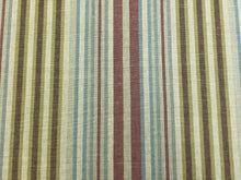 Load image into Gallery viewer, 1.25 Yd Designer Upholstery Backed Red Blue Ecru Green Stripe Linen Fabric