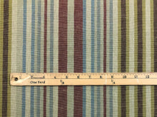 Load image into Gallery viewer, 1.25 Yd Designer Upholstery Backed Red Blue Ecru Green Stripe Linen Fabric