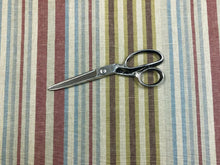 Load image into Gallery viewer, 1.25 Yd Designer Upholstery Backed Red Blue Ecru Green Stripe Linen Fabric