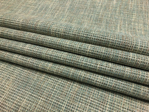 Designer Aqua Blue Cream Taupe MCM Mid Century Modern Tweed Upholstery Fabric