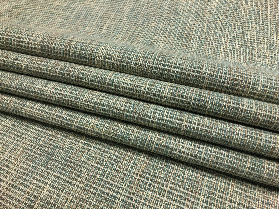 Designer Aqua Blue Cream Taupe MCM Mid Century Modern Tweed Upholstery Fabric