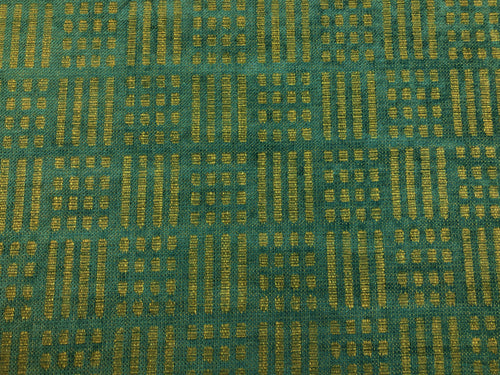 1.5 Yd Designer Teal Sage Green Geometric Abstract Linen Viscose Chenille Upholstery Fabric
