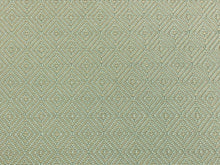 Load image into Gallery viewer, Designer Water &amp; Stain Resistant Seafoam Blue Beige Diamond Geometric Upholstery Fabric