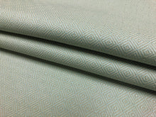 Load image into Gallery viewer, Designer Water &amp; Stain Resistant Seafoam Blue Beige Diamond Geometric Upholstery Fabric