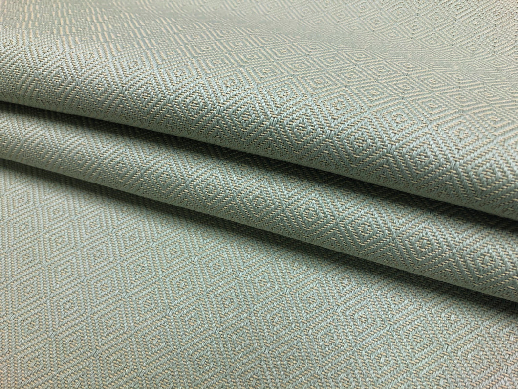Designer Water & Stain Resistant Seafoam Blue Beige Diamond Geometric Upholstery Fabric