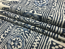Load image into Gallery viewer, Thibaut Javanese Stripe Navy &amp; White Linen Cotton Fabric