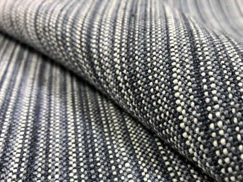 Designer Water & Stain Resistant Indoor Outdoor Charcoal Grey White Woven Stripe Upholstery Drapery Fabric