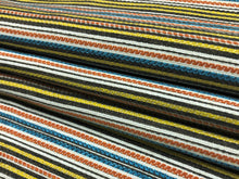 Load image into Gallery viewer, 1 3/4 Yd Designer Orange Brown Yellow White Blue Stripe Upholstery Drapery Fabric