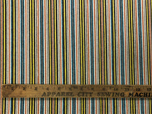 Load image into Gallery viewer, 1 3/4 Yd Designer Orange Brown Yellow White Blue Stripe Upholstery Drapery Fabric