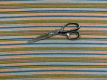 Load image into Gallery viewer, 1 3/4 Yd Designer Orange Brown Yellow White Blue Stripe Upholstery Drapery Fabric