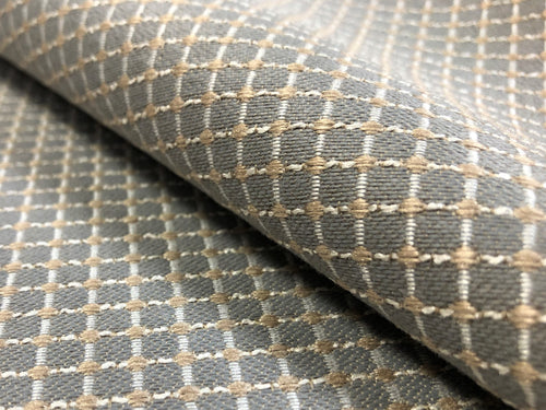 Designer Water & Stain Resistant Taupe Beige Geometric Check Upholstery Fabric