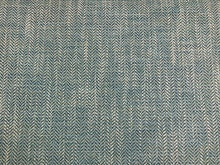 Load image into Gallery viewer, Water &amp; Stain Resistant MCM Mid Century Modern Teal Green Blue Taupe Herringbone Upholstery Fabric