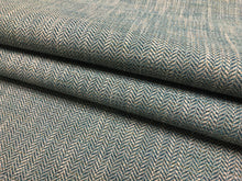 Load image into Gallery viewer, Water &amp; Stain Resistant MCM Mid Century Modern Teal Green Blue Taupe Herringbone Upholstery Fabric