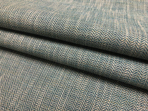 Water & Stain Resistant MCM Mid Century Modern Teal Green Blue Taupe Herringbone Upholstery Fabric