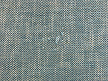Load image into Gallery viewer, Water &amp; Stain Resistant MCM Mid Century Modern Teal Green Blue Taupe Herringbone Upholstery Fabric
