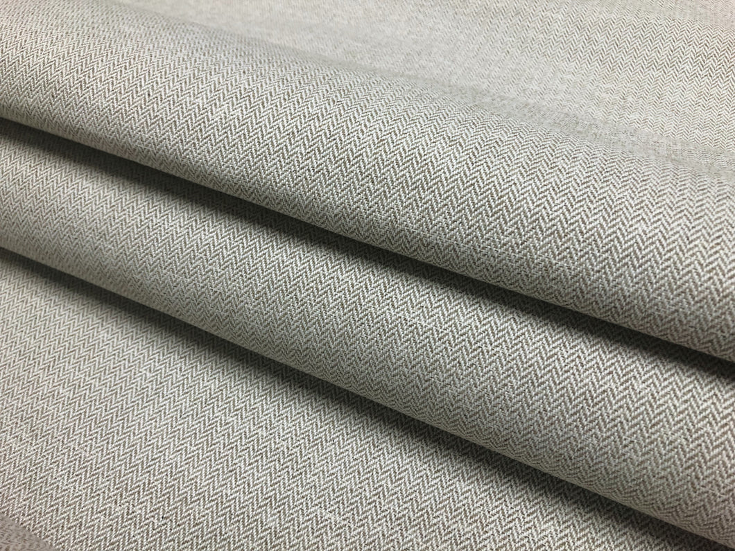 Designer Water & Stain Resistant MCM Mid Century Modern Small Scale Beige Off White Tweed Herringbone Upholstery Fabric
