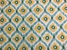 Load image into Gallery viewer, 1 3/4 Yd Baker Lifestyle Vasco Aqua Green Cream Mustard Yellow Cotton Linen Ikat Fabric