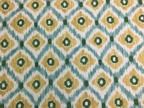 1 3/4 Yd Baker Lifestyle Vasco Aqua Green Cream Mustard Yellow Cotton Linen Ikat Fabric