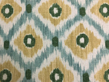 Load image into Gallery viewer, 1 3/4 Yd Baker Lifestyle Vasco Aqua Green Cream Mustard Yellow Cotton Linen Ikat Fabric