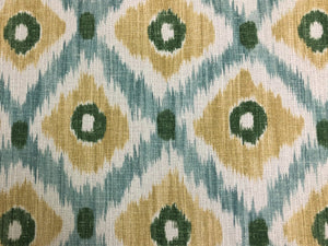 1 3/4 Yd Baker Lifestyle Vasco Aqua Green Cream Mustard Yellow Cotton Linen Ikat Fabric