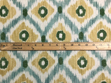 Load image into Gallery viewer, 1 3/4 Yd Baker Lifestyle Vasco Aqua Green Cream Mustard Yellow Cotton Linen Ikat Fabric