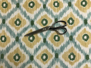 1 3/4 Yd Baker Lifestyle Vasco Aqua Green Cream Mustard Yellow Cotton Linen Ikat Fabric