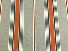 Load image into Gallery viewer, 1 1/3 Yd Designer Grey Cream Charcoal Orange Nautical Stripe Linen Cotton Upholstery Drapery Fabric