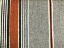 Load image into Gallery viewer, 1 1/3 Yd Designer Grey Cream Charcoal Orange Nautical Stripe Linen Cotton Upholstery Drapery Fabric