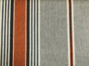 1 1/3 Yd Designer Grey Cream Charcoal Orange Nautical Stripe Linen Cotton Upholstery Drapery Fabric