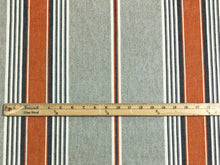 Load image into Gallery viewer, 1 1/3 Yd Designer Grey Cream Charcoal Orange Nautical Stripe Linen Cotton Upholstery Drapery Fabric