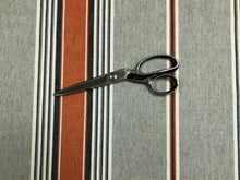 Load image into Gallery viewer, 1 1/3 Yd Designer Grey Cream Charcoal Orange Nautical Stripe Linen Cotton Upholstery Drapery Fabric