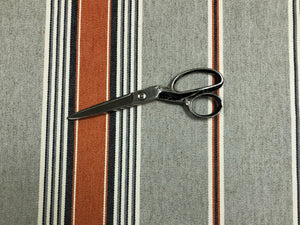 1 1/3 Yd Designer Grey Cream Charcoal Orange Nautical Stripe Linen Cotton Upholstery Drapery Fabric
