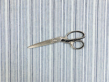 Load image into Gallery viewer, Designer Aqua Navy Blue Cream Stripe Linen Upholstery Fabric